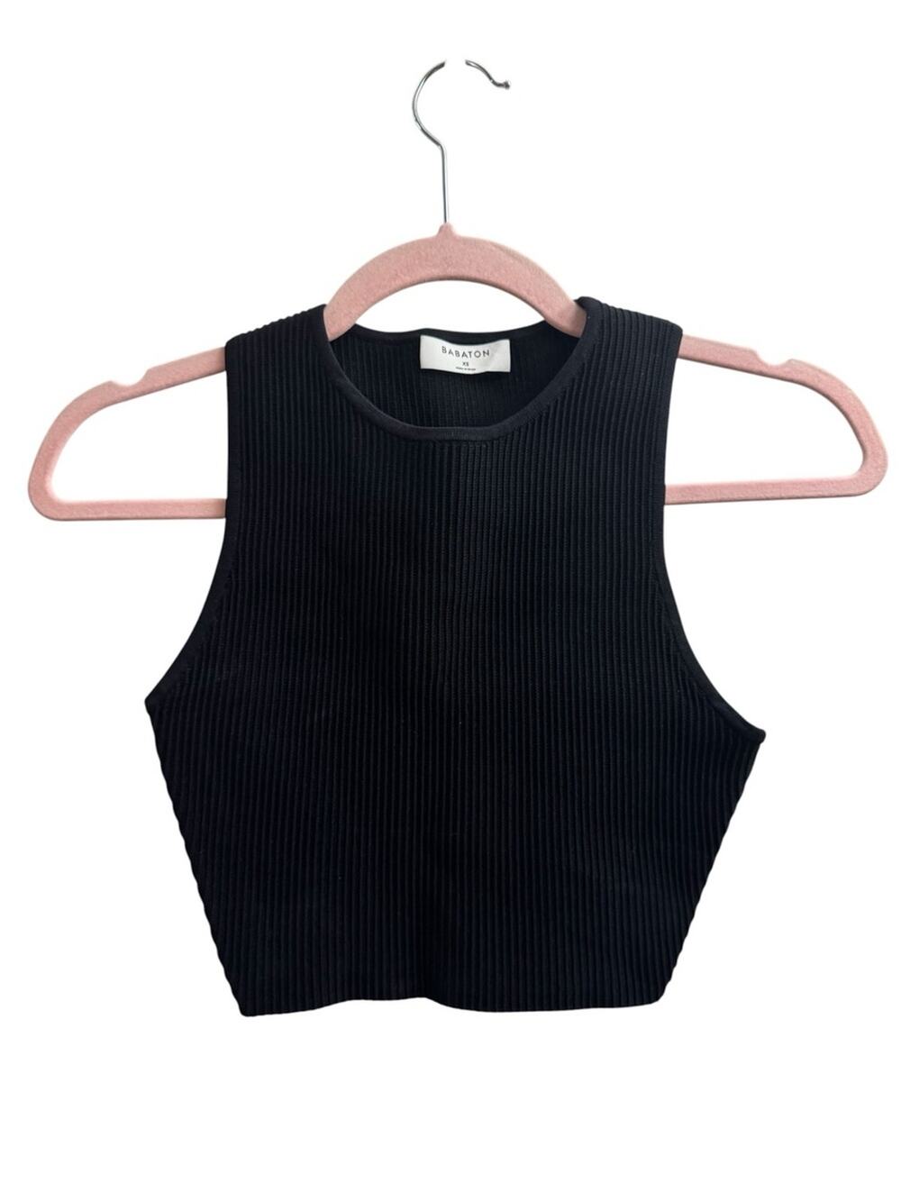 Babaton Artizia Sculpt Knit Racer Cropped Black Tank